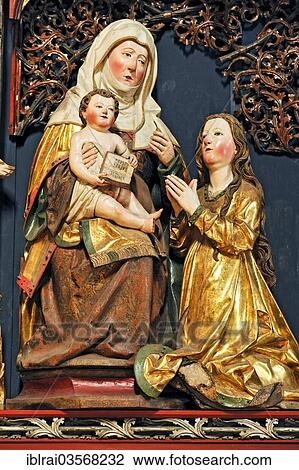 "Carved altar dedicated to St Anne with the Anna selbdritt group, Romanesque Church of St. Mary, Gelnhausen, Hesse, Germany, Europe" View Large Photo Image Stock Image - "Carved altar dedicated to St Anne with the Anna selbdritt group, Romanesque Church of St. Mary, Gelnhausen, Hesse, Germany, Europe". Fotosearch