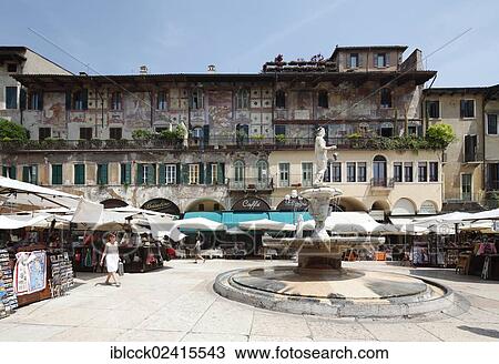 Case dei Mazzanti with a frescoed facade, fountain of Madonna Verona in the foreground, Piazza delle Erbe, Verona, Veneto, Italy, Germany, Europe View Large Photo Image Stock Image - Case dei Mazzanti with a frescoed facade, fountain of Madonna Verona in the foreground, Piazza delle Erbe, Verona, Veneto, Italy, Germany, Europe. Fotosearch