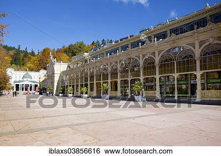 Stock Photograph - "Cast-iron colonnade, Marianske Lazne or Marienbad, Karlovy Vary region, Bohemia, Czech Republic, Europe". Fotosearch