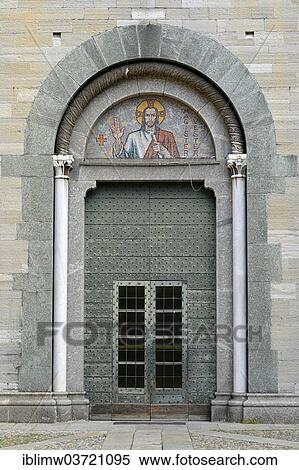 Stock Photography - "Cast iron entrance portal, Romanesque Basilica of San Fedele, former cathedral, Como, Lombardy, Italy, Europe". Fotosearch