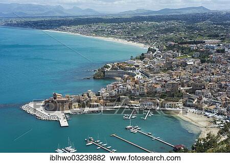 "Castellammare del Golfo, panoramic view from above with coastline, Castellammare del Golfo, Provinz Trapani, Sicily, Italy, Europe" View Large Photo Image Stock Image - "Castellammare del Golfo, panoramic view from above with coastline, Castellammare del Golfo, Provinz Trapani, Sicily, Italy, Europe". Fotosearch