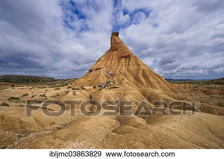 Stock Photo - "Castildetierra or Castil de Tierra rock formation, Bardenas Reales Natural Park, biosphere reserve, Navarre, Spain, Europe". Fotosearch