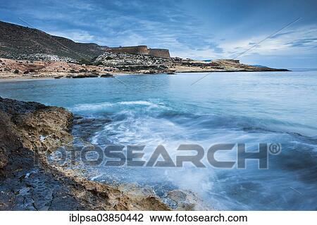 Stock Image - "Castillo de San Miguel Fortress, Cala del Cuervo, Cabo de Gata-Nijar Natural Park, Andalusia, Spain, Europe". Fotosearch
