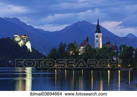 "Castle and Bled island with St. Mary's Church, Lake Bled, Bled, Slovenia, Europe" View Large Photo Image Picture - "Castle and Bled island with St. Mary's Church, Lake Bled, Bled, Slovenia, Europe". Fotosearch