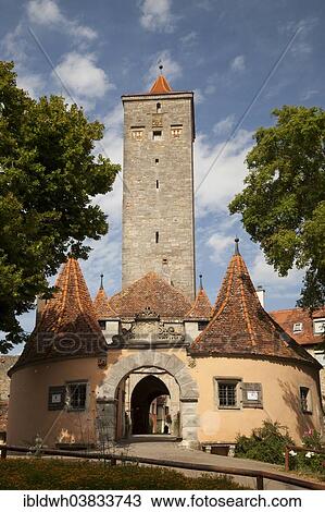 Stock Image - "Castle gate, historic centre, Rothenburg ob der Tauber, Tauber Valley, Franconia, Bavaria, Germany, Europe". Fotosearch
