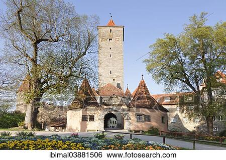 Stock Photograph - "Castle Gate with Bastion, Rothenburg ob der Tauber, Romantic Road, Franconia, Bavaria, Germany, Europe". Fotosearch