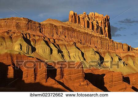 Stock Image - "Castle Rock in the evening light, Capitol Reef National Park, Utah, USA". Fotosearch