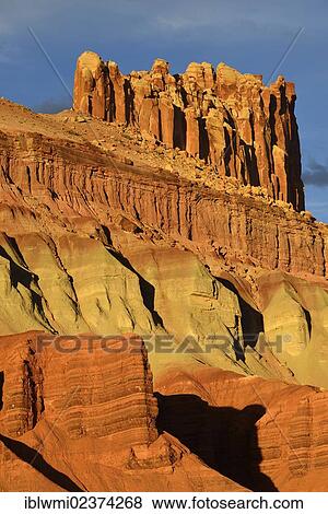 Stock Photo - "Castle Rock in the evening light, Capitol Reef National Park, Utah, Southwestern USA". Fotosearch