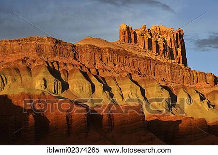 Stock Photography - "Castle Rock in the evening light, Capitol Reef National Park, Utah, Southwestern USA". Fotosearch