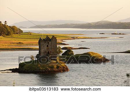 Stock Image - "Castle Stalker on Loch Linnhe, Port Appin, Argyll and Bute, Scotland, United Kingdom, Europe". Fotosearch
