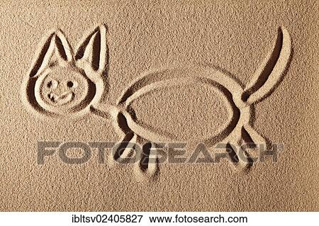 Cat painted in the sand View Large Photo Image Stock Photo - Cat painted in the sand. Fotosearch