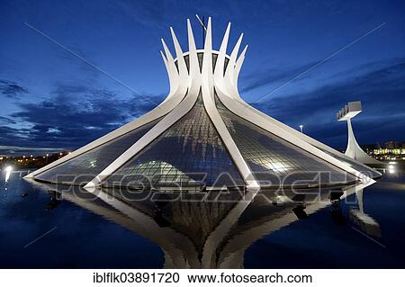 "Cathedral of Brasilia, Catedral Metropolitana Nossa Senhora Aparecida, by architect Oscar Niemeyer, at dusk, blue hour, Brasilia, Federal District, Distrito Federal do Brasil, Brazil, South America" View Large Photo Image Stock Image - "Cathedral of Brasilia, Catedral Metropolitana Nossa Senhora Aparecida, by architect Oscar Niemeyer, at dusk, blue hour, Brasilia, Federal District, Distrito Federal do Brasil, Brazil, South America". Fotosearch