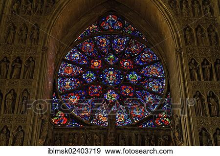 Stock Photo - "Cathedral of Notre Dame, Reims, rose window in the west facade, Via Francigena, department of Marne, Champagne-Ardenne region, France, Europe". Fotosearch