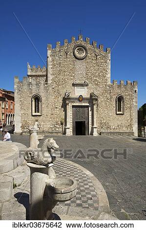 Stock Image - "Cathedral of San Nicolo on Piazza Duomo square, Taormina, Province of Messina, Sicily, Italy, Europe". Fotosearch