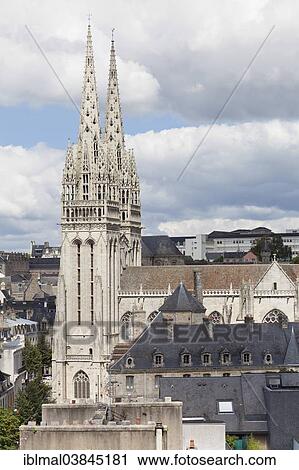 Stock Image - "Cathedral of St. Corentin, Quimper, Finistere, Brittany, France, Europe". Fotosearch
