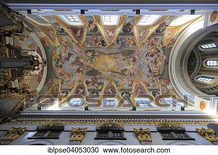 Stock Image - "Cathedral of St. Nicholas, stucco ceiling over the nave, Ljubljana, Slovenia, Europe". Fotosearch