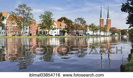 "Cathedral reflected in Stadttrave river, Lubeck, Schleswig-Holstein, Germany, Europe" View Large Photo Image Stock Photograph - "Cathedral reflected in Stadttrave river, Lubeck, Schleswig-Holstein, Germany, Europe". Fotosearch