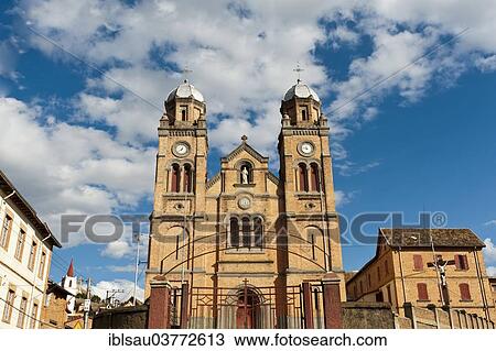 Stock Image - "Catholic church, Fianarantsoa Cathedral in the upper town, historic centre, Fianarantsoa, â€‹â€‹Madagascar". Fotosearch