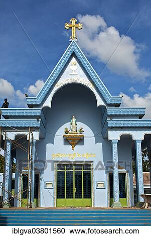 Stock Image - "Catholic church in Areyskat near Phnom Penh, Cambodia, Asia". Fotosearch
