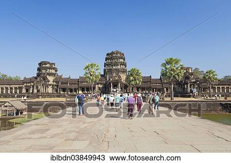 Stock Image - "Causeway leading to the main entrance of Angkor Wat, Angkor, Siem Reap, Cambodia, Asia". Fotosearch