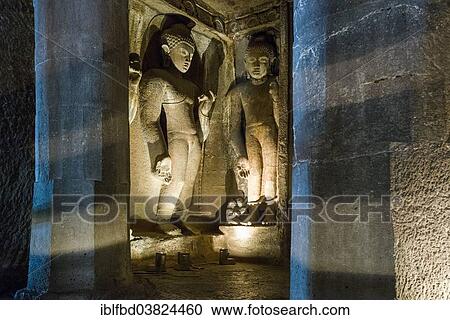 Stock Image - "Cave 04, Ajanta Caves, UNESCO World Heritage site, Aurangabad district, Maharashtra, India, Asia". Fotosearch