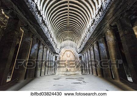 Stock Image - "Cave 10, the Viswakarma Cave, Ellora Caves, UNESCO World Heritage Site, Ellora, Maharashtra, India, Asia". Fotosearch