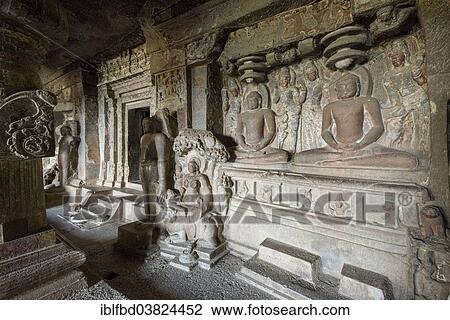 Stock Image - "Cave 33, the Jagannath Sabha Cave, Ellora Caves, UNESCO World Heritage Site, Ellora, Maharashtra, India, Asia". Fotosearch