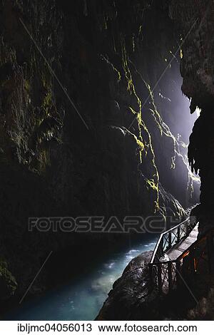 Stock Image - "Cave inside the Cola de Caballo Waterfall, Piedra River, Monasterio de Piedra, Nuevalos, Zaragoza province, Aragon, Spain, Europe". Fotosearch