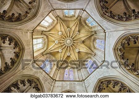 Stock Image - "Ceiling, Foundersâ€™ Chapel, Dominican abbey Batalha Monastery, Unesco World Heritage Site, Batalha, Leiria district, Portugal, Europe". Fotosearch