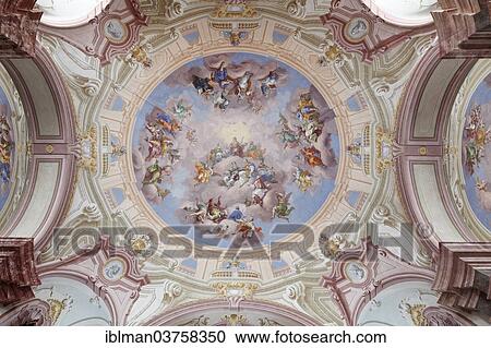 Stock Image - "Ceiling fresco by Bartolomeo Altomonte, Abbey Library, Benedictine Abbey of Admont, Admont, Styria, Austria, Europe". Fotosearch