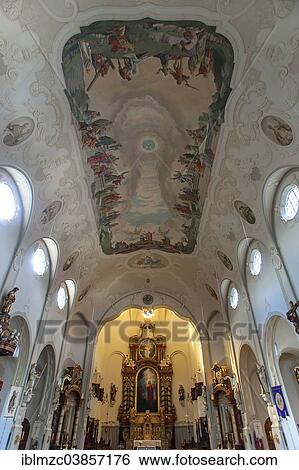 Stock Photograph - "Ceiling frescoes and choir, Parish church of Saints Peter and Paul, Lindenberg, Allgau, Bavaria, Germany, Europe". Fotosearch