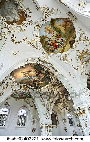 Stock Image - "Ceiling frescoes, Andechs Abbey Church, Andechs, Bavaria, Germany, Europe". Fotosearch