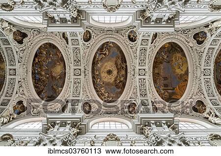Stock Image - "Ceiling frescoes, St. Stephen's Cathedral, Passau, Lower Bavaria, Bavaria, Germany, Europe". Fotosearch