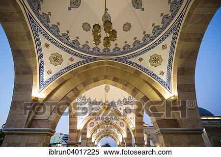 Stock Photography - "Ceiling in the Akhmad Kadyrov Mosque at dusk, Grozny, Chechnya, Caucasus, Russia, Europe". Fotosearch