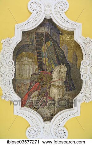 "Ceiling mosaic of a knight on horseback, Komsomolskaya metro station, Moskau, Moscow Oblast, Russia, Europe" View Large Photo Image Stock Image - "Ceiling mosaic of a knight on horseback, Komsomolskaya metro station, Moskau, Moscow Oblast, Russia, Europe". Fotosearch