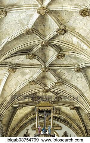 Stock Photo - "Ceiling of the central nave, Monastery of Santa Cruz, Coimbra, Centro Region, Portugal, Europe". Fotosearch