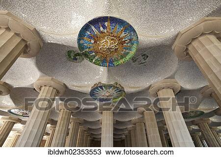 "Ceiling of the Market Hall in Parc Gueell by Antoni Gaudi, UNESCO World Heritage Site, Barcelona, Catalonia, Spain, Europe" View Large Photo Image Stock Image - "Ceiling of the Market Hall in Parc Gueell by Antoni Gaudi, UNESCO World Heritage Site, Barcelona, Catalonia, Spain, Europe". Fotosearch
