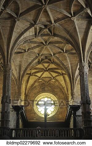 Stock Image - "Ceiling ornaments of the church of the monastery Mosteiro dos Jeronimos, Belem, UNESCO World Heritage Site, Lisbon, Portugal, Europe". Fotosearch