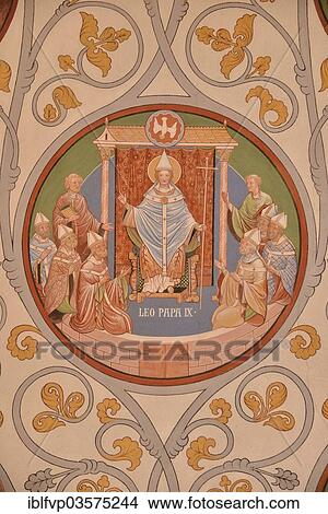 "Ceiling painting of Pope Leo IX. in the Chapel of St. Leo, Eguisheim, Departement Haut-Rhin, Alsace, France, Europe" View Large Photo Image Picture - "Ceiling painting of Pope Leo IX. in the Chapel of St. Leo, Eguisheim, Departement Haut-Rhin, Alsace, France, Europe". Fotosearch