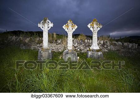 Stock Photo - "Celtic crosses in a cemetery, Caherdaniel, County Kerry, Ireland, Europe". Fotosearch