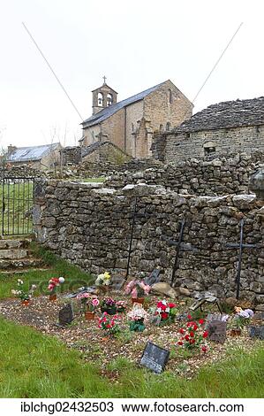 Stock Image - "Cemetery, village of Cros Garmon, The Causses and the Cevennes, UNESCO World Heritage Site, Parc National des Cevennes, Cevennes National Park, Causse Mejean, Florac, Lozere, Languedoc-Roussillon, France, Europe". Fotosearch