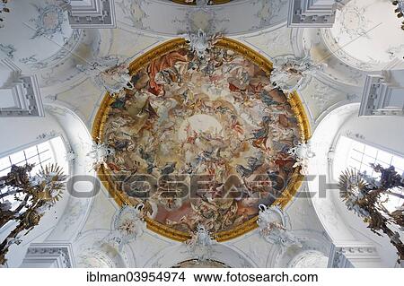 Picture - "Central ceiling fresco by Matthaus Gunther, former monastery church, Church of St. Marinus and Anianus, Rott am Inn, Upper Bavaria, Bavaria, Germany, Europe". Fotosearch