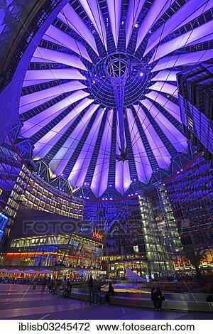"Central forum with roof of the Sony Center at Potsdamer Platz, in the evening, Mitte, Berlin, Berlin, Germany, Europe" View Large Photo Image Stock Image - "Central forum with roof of the Sony Center at Potsdamer Platz, in the evening, Mitte, Berlin, Berlin, Germany, Europe". Fotosearch