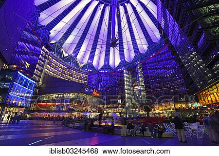 "Central forum with roof of the Sony Center at Potsdamer Platz, in the evening, Mitte, Berlin, Berlin, Germany, Europe" View Large Photo Image Stock Photo - "Central forum with roof of the Sony Center at Potsdamer Platz, in the evening, Mitte, Berlin, Berlin, Germany, Europe". Fotosearch