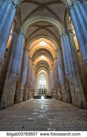 Stock Photo - "Central nave, Alcobaca Monastery, Unesco World Heritage Site, Alcobaca, Portugal, Europe". Fotosearch