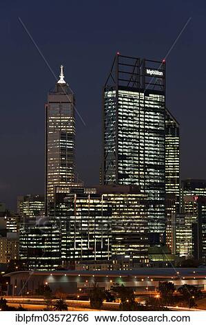 "Central Park Skyscraper, left, BHP Billiton building, right, at night, Perth, Western Australia, Australia, Oceania" View Large Photo Image Stock Photograph - "Central Park Skyscraper, left, BHP Billiton building, right, at night, Perth, Western Australia, Australia, Oceania". Fotosearch
