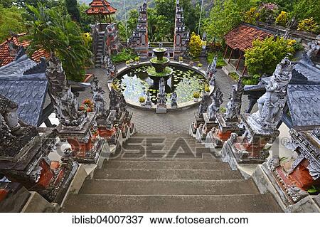 Stock Photo - "Central square with fountain of the Buddhist monastery, Brahma Vihara, Banjar, North Bali, Bali, Indonesia, Asia". Fotosearch