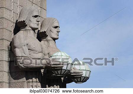 "Central Station, Art Nouveau, large figures, sculptures on the facade, Helsinki, Uusimaa, Finland, Europe" View Large Photo Image Stock Photograph - "Central Station, Art Nouveau, large figures, sculptures on the facade, Helsinki, Uusimaa, Finland, Europe". Fotosearch