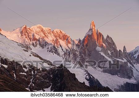 "Cerro Torre massif, at dawn, Los Glaciares National Park, El Chalten, Santa Cruz, Argentina, South America" View Large Photo Image Stock Photo - "Cerro Torre massif, at dawn, Los Glaciares National Park, El Chalten, Santa Cruz, Argentina, South America". Fotosearch