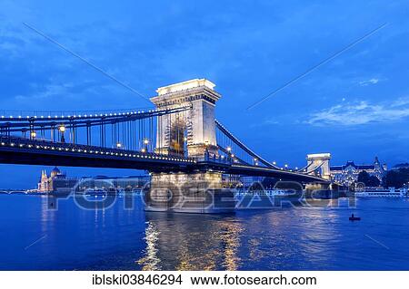 "Chain Bridge at the blue hour, Budapest, Hungary, Europe" View Large Photo Image Picture - "Chain Bridge at the blue hour, Budapest, Hungary, Europe". Fotosearch